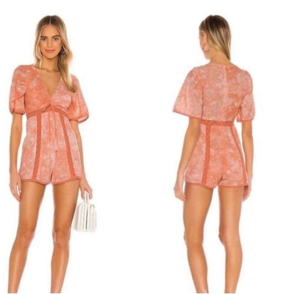 Revolve Tularosa Monroe Eyelet Romper in Coral/Orange Tie-Dye, M